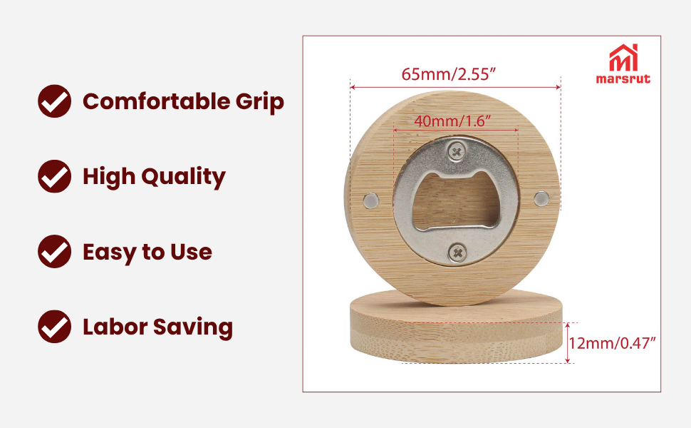 30pcs Bamboo Bottle Opener, Wood Bulk Wooden Openers, Fridge Magnet Round Beer Opener, 2.6