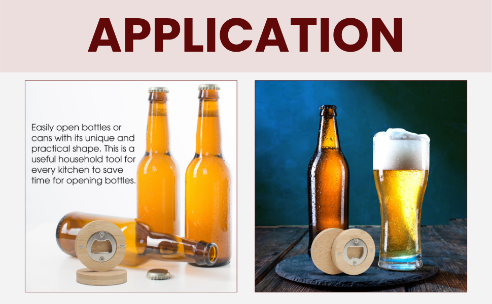 30pcs Bamboo Bottle Opener, Wood Bulk Wooden Openers, Fridge Magnet Round Beer Opener, 2.6