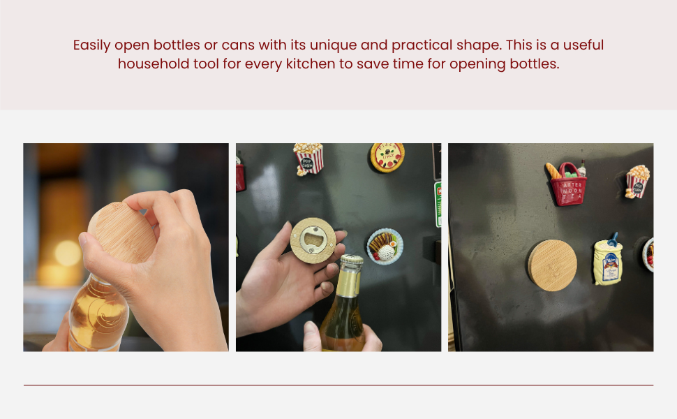30pcs Bamboo Bottle Opener, Wood Bulk Wooden Openers, Fridge Magnet Round Beer Opener, 2.6
