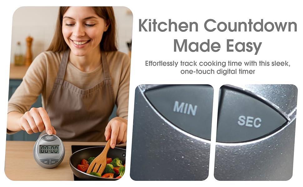 Digital Kitchen Timer Cute Egg Timer with Countdown & Stopwatch, Kitchen Timer Digital for Cooking, Baking & Boiled Eggs, Silver Digital Timer, Kitchen Timers for Cooking & Meal Prep