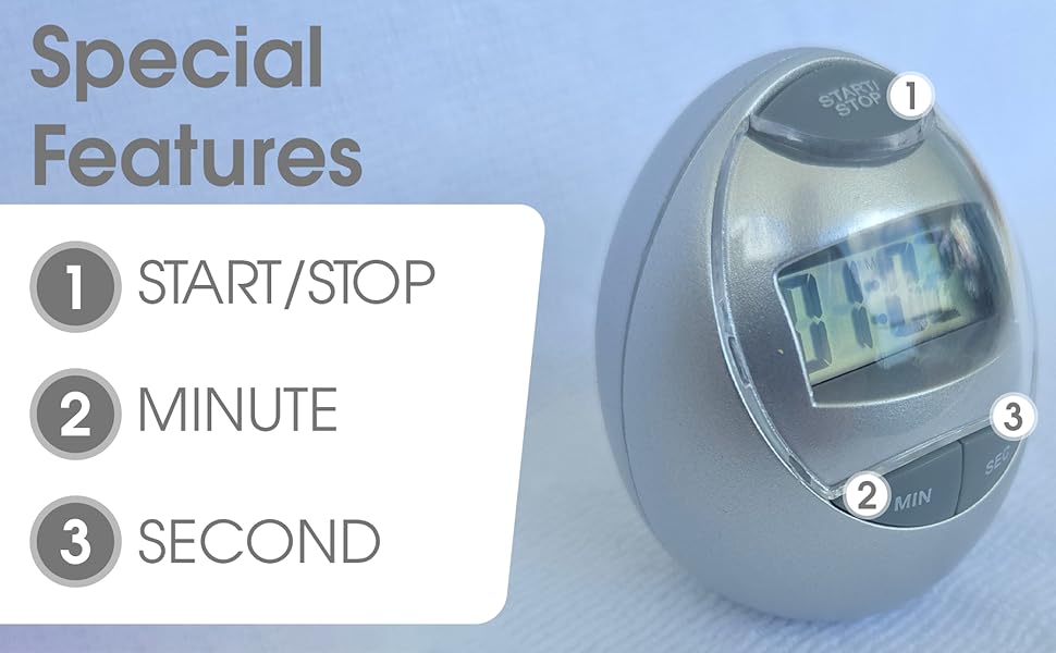 Digital Kitchen Timer Cute Egg Timer with Countdown & Stopwatch, Kitchen Timer Digital for Cooking, Baking & Boiled Eggs, Silver Digital Timer, Kitchen Timers for Cooking & Meal Prep