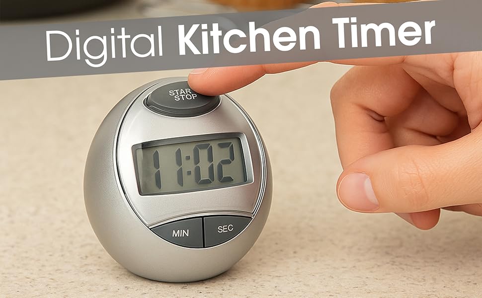Digital Kitchen Timer Cute Egg Timer with Countdown & Stopwatch, Kitchen Timer Digital for Cooking, Baking & Boiled Eggs, Silver Digital Timer, Kitchen Timers for Cooking & Meal Prep
