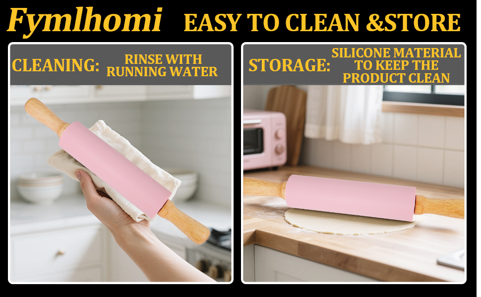 3Pcs Silicone Rolling Pin for Baking Sets,15Inch Pastry Dough Roller with Wooden Handle Silicone Mat and Brush, Non Stick Surface Rolling Pins for Dough Cookie Baking Supplies Kitchen Accessories