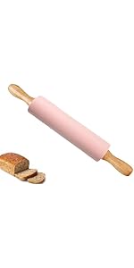 3Pcs Silicone Rolling Pin for Baking Sets,15Inch Pastry Dough Roller with Wooden Handle Silicone Mat and Brush, Non Stick Surface Rolling Pins for Dough Cookie Baking Supplies Kitchen Accessories