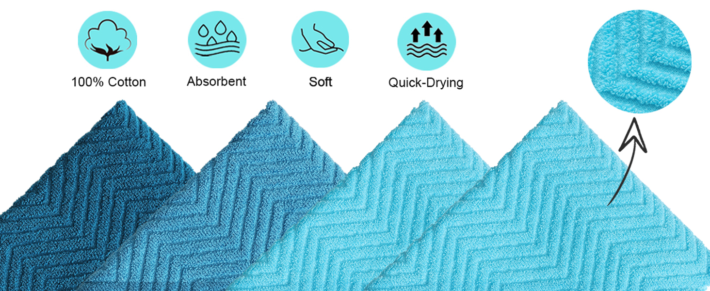 100% Cotton Kitchen Towels and Dishcloths Set, Pack of 8 Super Absorbent 16