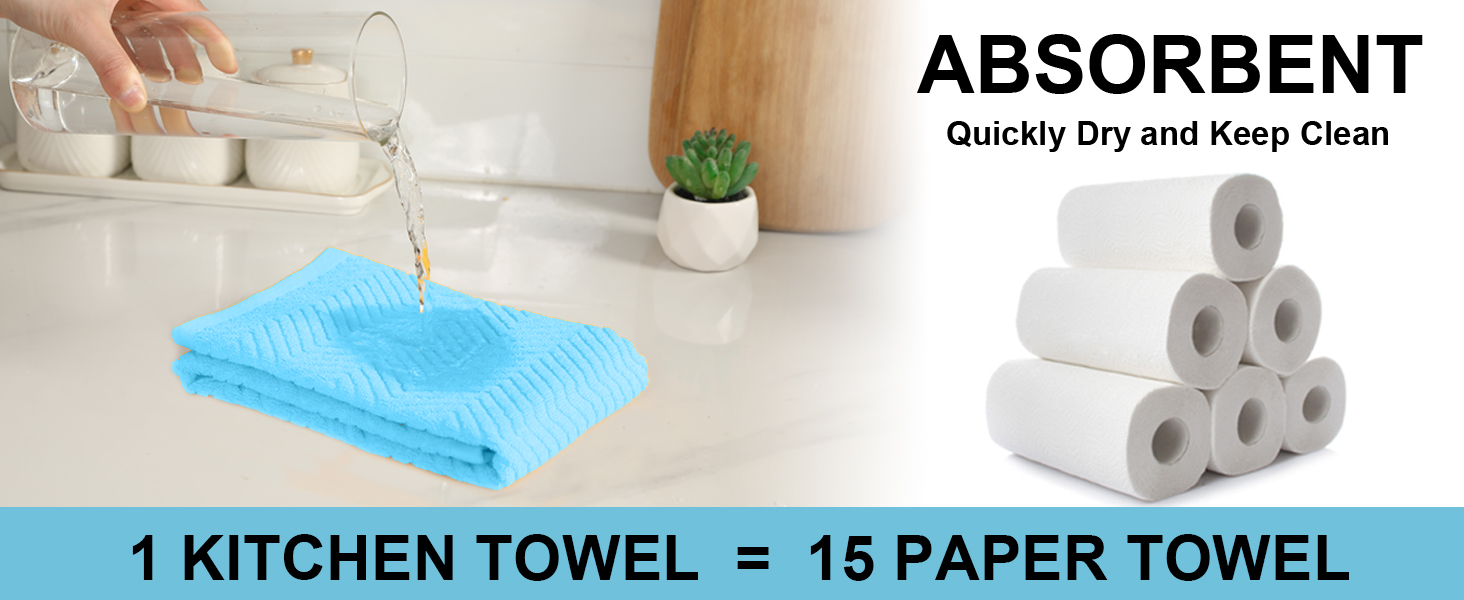 100% Cotton Kitchen Towels and Dishcloths Set, Pack of 8 Super Absorbent 16