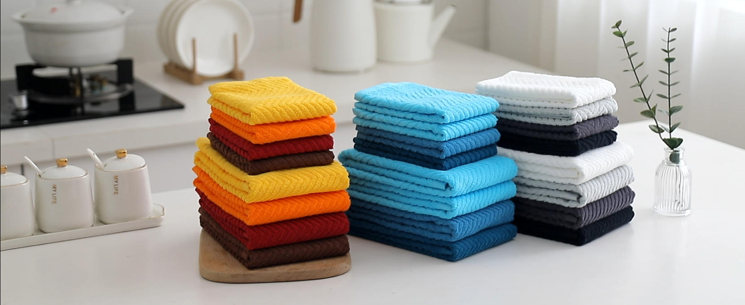 100% Cotton Kitchen Towels and Dishcloths Set, Pack of 8 Super Absorbent 16