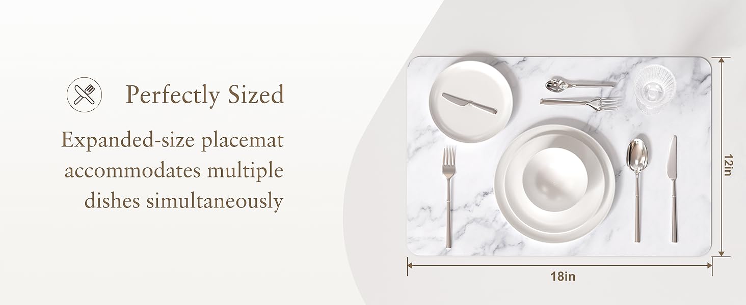 QIYI Placemats Set of 6, 12x18 Inch Faux Leather Place Mats for Kitchen Dinning, Heat Resistant Anti Slip Table Mats, Waterproof Wipeable Washable Placemat Party Table Décor, White Marble