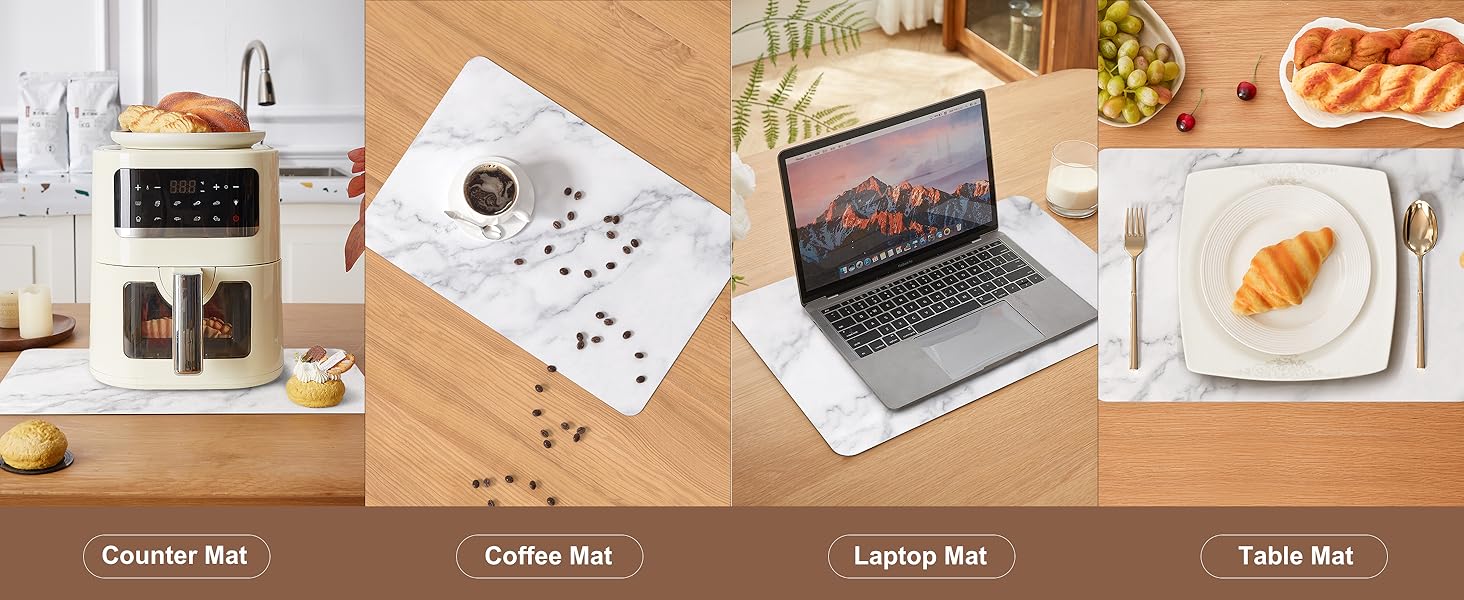 QIYI Placemats Set of 6, 12x18 Inch Faux Leather Place Mats for Kitchen Dinning, Heat Resistant Anti Slip Table Mats, Waterproof Wipeable Washable Placemat Party Table Décor, White Marble