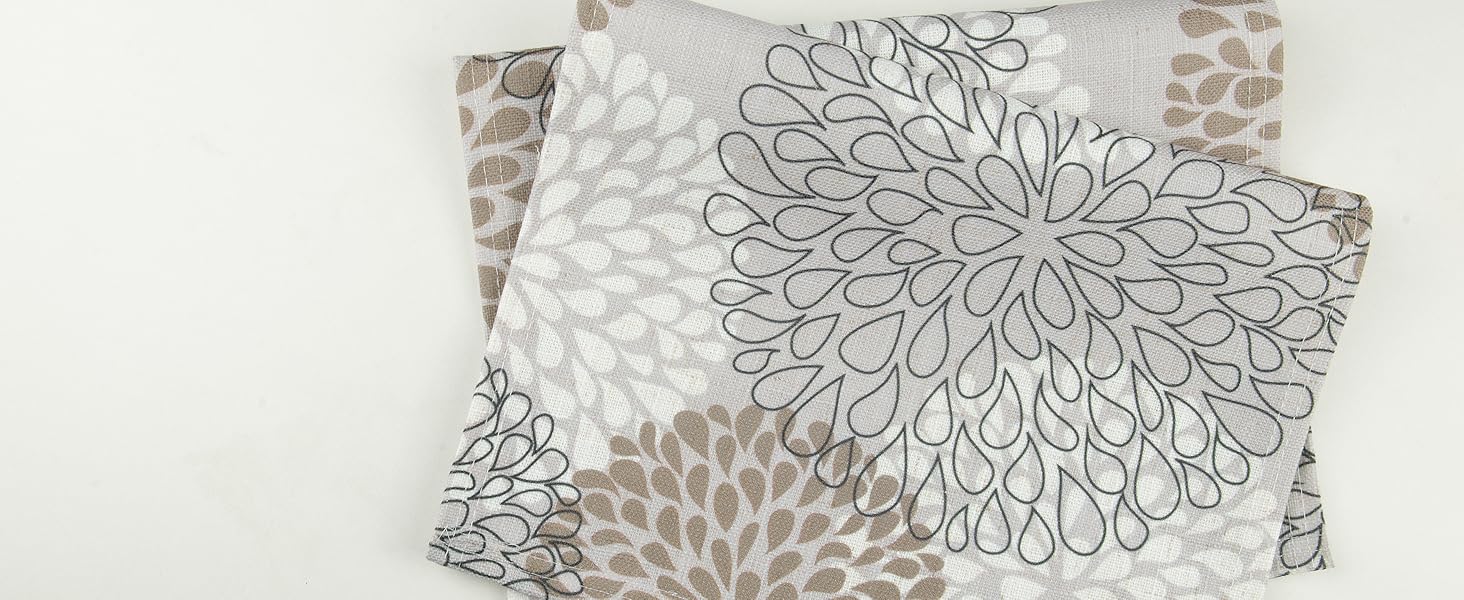 QIYI Boho Placemats Set of 6, 12x18 Inch Linen Fabric Place Mats for Kitchen Dinning, Farmhouse Rustic Floral Cloth Table Mats, Washable Placemat Party Table Décor, Brown Floral Burst