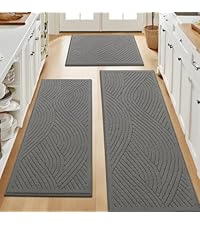 SHACOS Kitchen Rugs Sets of 3 Non Slip Washable Polypropylene Low Pile Absorbent Resist Dirt Kitchen Floor Mat 3 Piece for Entryway, Hallway, Front of Sink (20