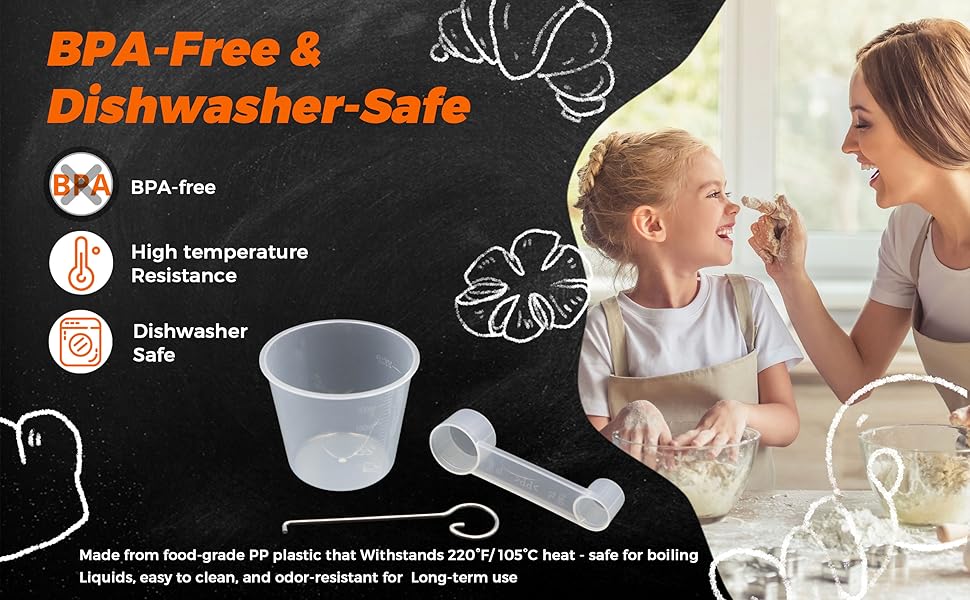 Bread Maker Machine Spare Parts – BPA-Free PP Measuring Cup with Paddle Removal Hook & Measuring Spoon for Precise Baking (200ml, Translucent)