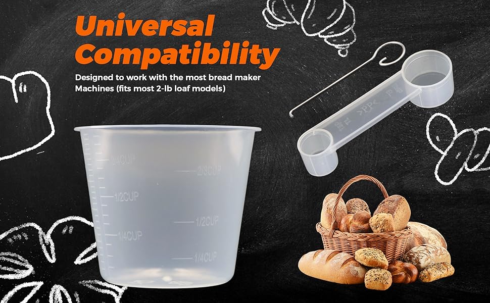 Bread Maker Machine Spare Parts – BPA-Free PP Measuring Cup with Paddle Removal Hook & Measuring Spoon for Precise Baking (200ml, Translucent)