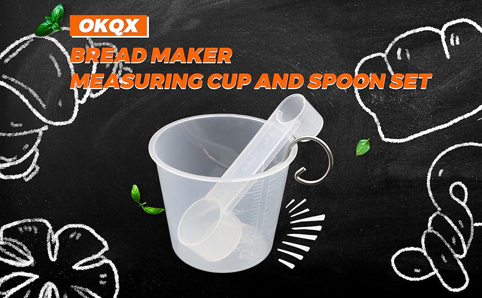 Bread Maker Machine Spare Parts – BPA-Free PP Measuring Cup with Paddle Removal Hook & Measuring Spoon for Precise Baking (200ml, Translucent)