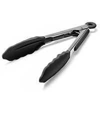 Doosu Kitchen Tongs for Cooking - 600°F Heat Resistant Food Tong with Non-Scratch Silicone Tips, Heavy Duty Stainless Steel Locking Tong for BBQ, Grilling Steak, Serving Salad, Pasta (7in, Black)