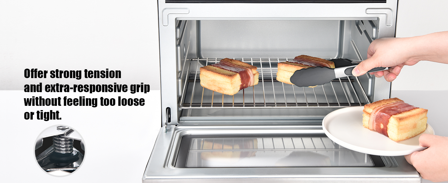 Doosu Kitchen Tongs for Cooking - 600°F Heat Resistant Food Tong with Non-Scratch Silicone Tips, Heavy Duty Stainless Steel Locking Tong for BBQ, Grilling Steak, Serving Salad, Pasta (7in, Black)