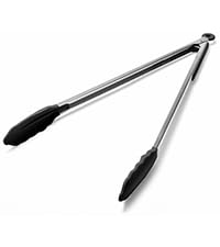 Doosu Kitchen Tongs for Cooking - 600°F Heat Resistant Food Tong with Non-Scratch Silicone Tips, Heavy Duty Stainless Steel Locking Tong for BBQ, Grilling Steak, Serving Salad, Pasta (9in, Black)