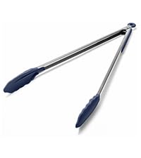 Doosu Kitchen Tongs for Cooking - 600°F Heat Resistant Food Tong with Non-Scratch Silicone Tips, Heavy Duty Stainless Steel Locking Tong for BBQ, Grilling Steak, Serving Salad Pasta (9in, Navy Blue)