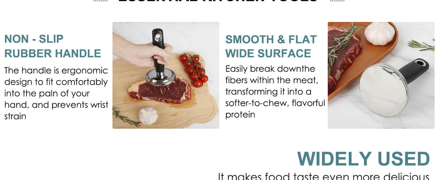 KAYCROWN Meat Pounder Tenderizer, Stainless Steel Kitchen Meat Tenderizer Hammer, Round Chicken Flattener Tool with Comfortable-Grip Rubber Handle for Flattening Cutlets and Tenderizing Meat