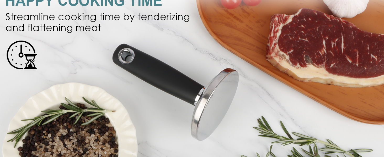 KAYCROWN Meat Pounder Tenderizer, Stainless Steel Kitchen Meat Tenderizer Hammer, Round Chicken Flattener Tool with Comfortable-Grip Rubber Handle for Flattening Cutlets and Tenderizing Meat