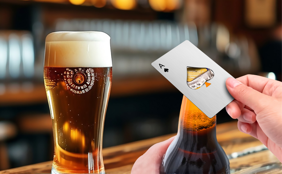 6PCS Poker Card Bottle Openers, Stainless Steel Credit Card Size Beer Bottle Opener - 3 Black & 3 Silver Poker Themed Cap Openers (Ace of Spades Design)