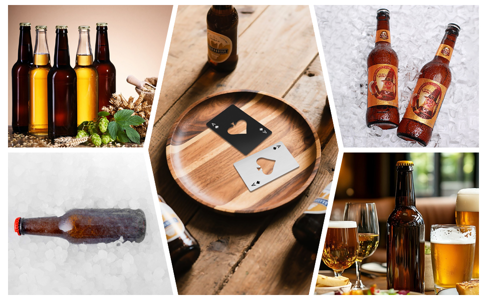 6PCS Poker Card Bottle Openers, Stainless Steel Credit Card Size Beer Bottle Opener - 3 Black & 3 Silver Poker Themed Cap Openers (Ace of Spades Design)