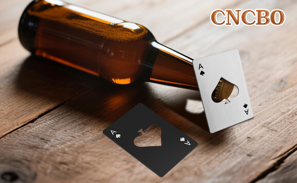 6PCS Poker Card Bottle Openers, Stainless Steel Credit Card Size Beer Bottle Opener - 3 Black & 3 Silver Poker Themed Cap Openers (Ace of Spades Design)