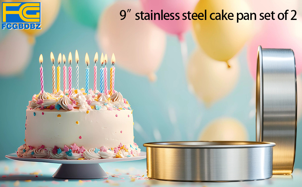 9 Inch Cake Pans Set of 2 with 100 Pieces Parchment Paper, Stainless Steel Round Cake Pans Baking Pan For Layered Cakes, No Coating Smash Cake Pans Mirror Finish Dishwasher Safe Cake Mold