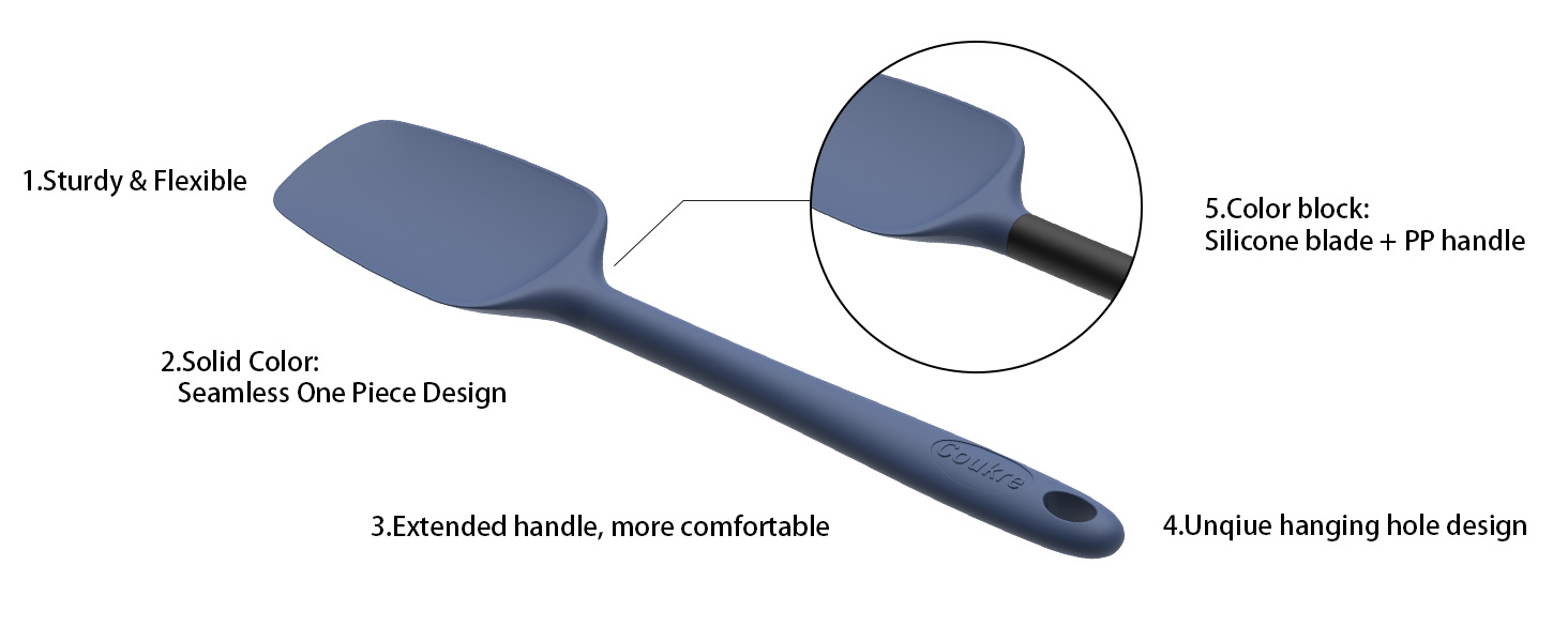 Coukre Silicone Spatula Set of 5,High Temperature Resistant, Food Grade Silicone, Dishwasher Safe, for Baking, Cooking (Pure Colorful A)