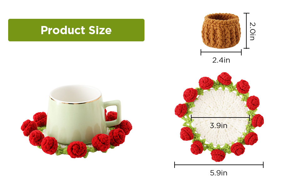 Flower Crochet Coasters, Handmade Bouquet Blanket Coaster with Crochet Plant Pot Fun Soft Decorative Drink Coasters for Coffee Tabletop Protection and Home Decor (Pink, 1Pc)