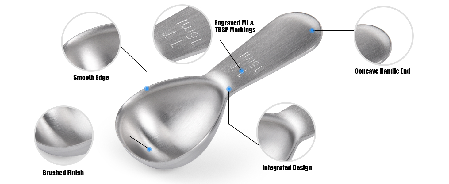 Doosu 1 Tablespoon Coffee Scoop - 18/8 Stainless Steel Heavy Duty Measuring Spoon with Short Handle, Food Grade Metal Tbsp Scoop for Ground Coffee Beans Tea Sugar Powder (15ml)