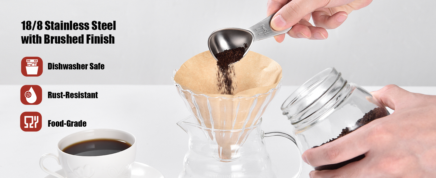 Doosu 1 Tablespoon Coffee Scoop - 18/8 Stainless Steel Heavy Duty Measuring Spoon with Short Handle, Food Grade Metal Tbsp Scoop for Ground Coffee Beans Tea Sugar Powder (15ml)