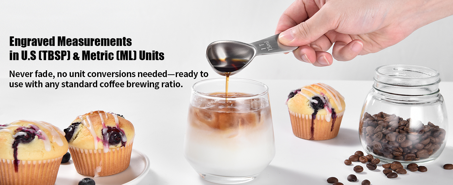 Doosu 1 Tablespoon Coffee Scoop - 18/8 Stainless Steel Heavy Duty Measuring Spoon with Short Handle, Food Grade Metal Tbsp Scoop for Ground Coffee Beans Tea Sugar Powder (15ml)
