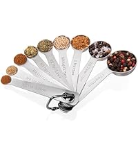 Doosu Measuring Spoons Set of 9-18/8 Stainless Steel Heavy Duty Teaspoons Tablespoons with Engraved Metric & US Measurements, Metal Measure Spoon for Dry and Liquid Ingredients, Dishwasher Safe