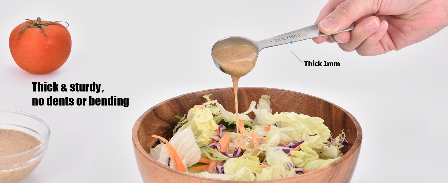 Doosu Measuring Spoons Set of 9-18/8 Stainless Steel Heavy Duty Teaspoons Tablespoons with Engraved Metric & US Measurements, Metal Measure Spoon for Dry and Liquid Ingredients, Dishwasher Safe