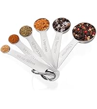Doosu Measuring Spoons Set of 5-18/8 Stainless Steel Heavy Duty Teaspoons Tablespoons with Engraved Metric & US Measurements, Metal Measure Spoon for Dry and Liquid Ingredients, Dishwasher Safe