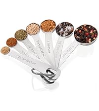 Doosu Measuring Spoons Set of 5-18/8 Stainless Steel Heavy Duty Teaspoons Tablespoons with Engraved Metric & US Measurements, Metal Measure Spoon for Dry and Liquid Ingredients, Dishwasher Safe