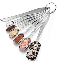 Doosu Measuring Spoons Set of 5-18/8 Stainless Steel Heavy Duty Teaspoons Tablespoons with Engraved Metric & US Measurements, Metal Measure Spoon for Dry and Liquid Ingredients, Dishwasher Safe