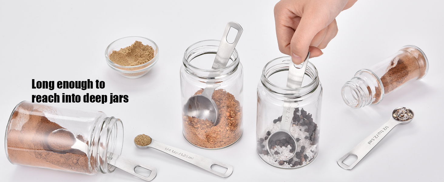 Doosu Measuring Spoons Set of 5-18/8 Stainless Steel Heavy Duty Teaspoons Tablespoons with Engraved Metric & US Measurements, Metal Measure Spoon for Dry and Liquid Ingredients, Dishwasher Safe