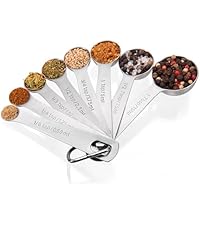 Doosu Measuring Spoons Set of 8-18/8 Stainless Steel Heavy Duty Teaspoons Tablespoons with Engraved Metric & US Measurements, Metal Measure Spoon for Dry and Liquid Ingredients, Dishwasher Safe