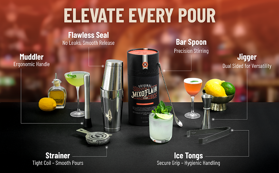 Mixology Bartender Kit with Boston Cocktail Shaker - 9pc Stainless Steel Bar Tool Set - Drink Mixer, Cocktail Accessories, Home Bar Essentials, Martini Barware Set, Men or Women Bartending Gift