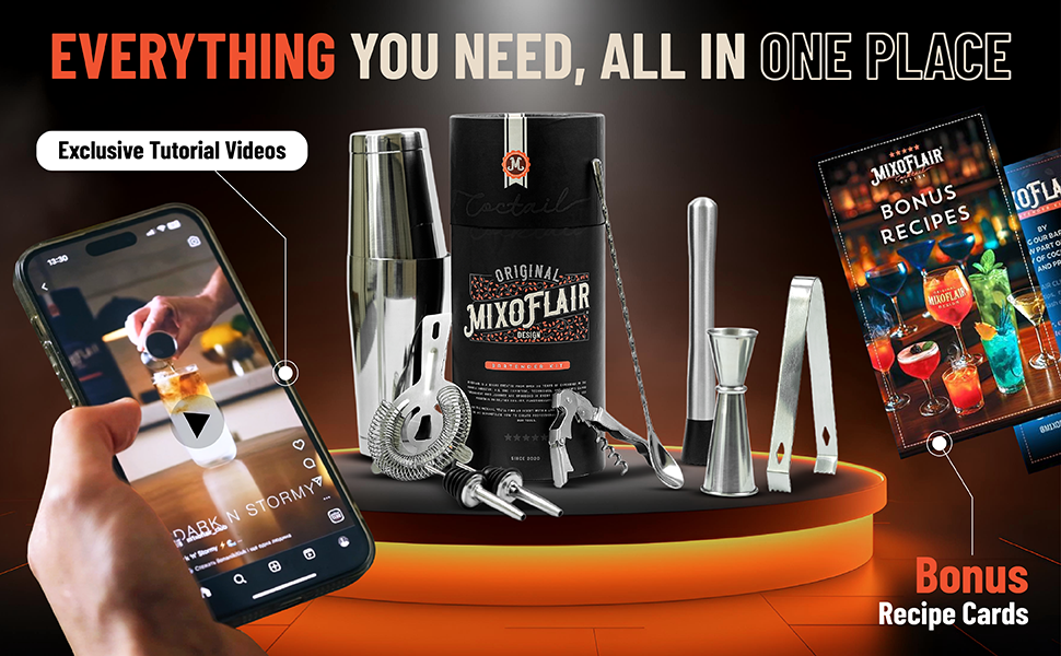 Mixology Bartender Kit with Boston Cocktail Shaker - 9pc Stainless Steel Bar Tool Set - Drink Mixer, Cocktail Accessories, Home Bar Essentials, Martini Barware Set, Men or Women Bartending Gift