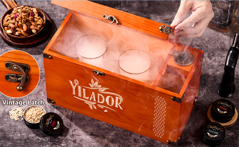 Old Fashioned Smoker Kit – Premium Wooden Gift Box for Whiskey & Cocktails, Electric Fan-Powered 2-in-1 Drink & Food Smoker, Bourbon Whiskey Gift for Men, Complete Set (Smoking Gun Not Required)