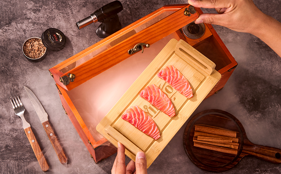 Old Fashioned Smoker Kit – Premium Wooden Gift Box for Whiskey & Cocktails, Electric Fan-Powered 2-in-1 Drink & Food Smoker, Bourbon Whiskey Gift for Men, Complete Set (Smoking Gun Not Required)