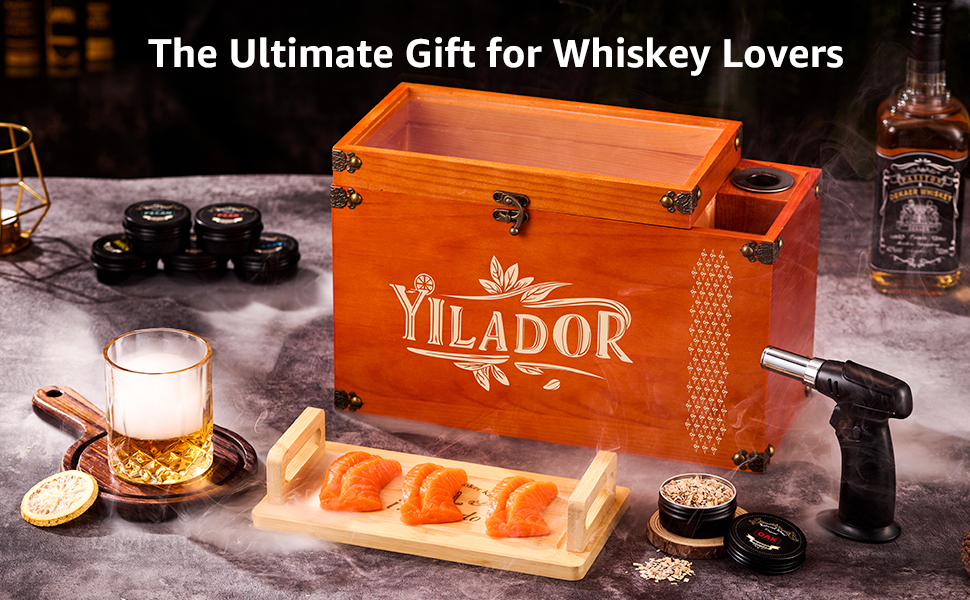 Old Fashioned Smoker Kit – Premium Wooden Gift Box for Whiskey & Cocktails, Electric Fan-Powered 2-in-1 Drink & Food Smoker, Bourbon Whiskey Gift for Men, Complete Set (Smoking Gun Not Required)