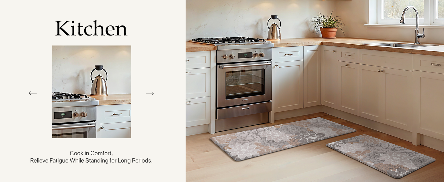 GENIMO Kitchen Mats for Floor, Kitchen Rugs Non Slip Washable Sets of 2, Waterproof Cushioned Anti Fatigue Mat, Floral Runner Rug for Laundry, Sink, Office, Home, 17.3