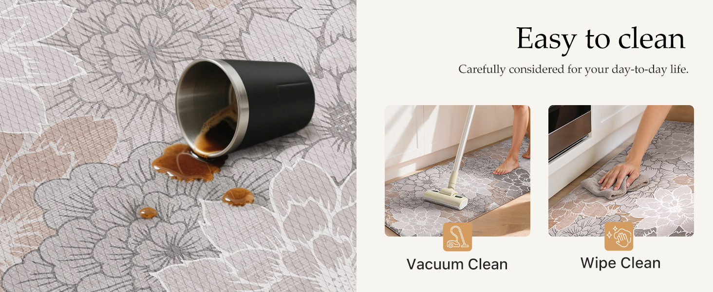 GENIMO Kitchen Mats for Floor, Kitchen Rugs Non Slip Washable Sets of 2, Waterproof Cushioned Anti Fatigue Mat, Floral Runner Rug for Laundry, Sink, Office, Home, 17.3