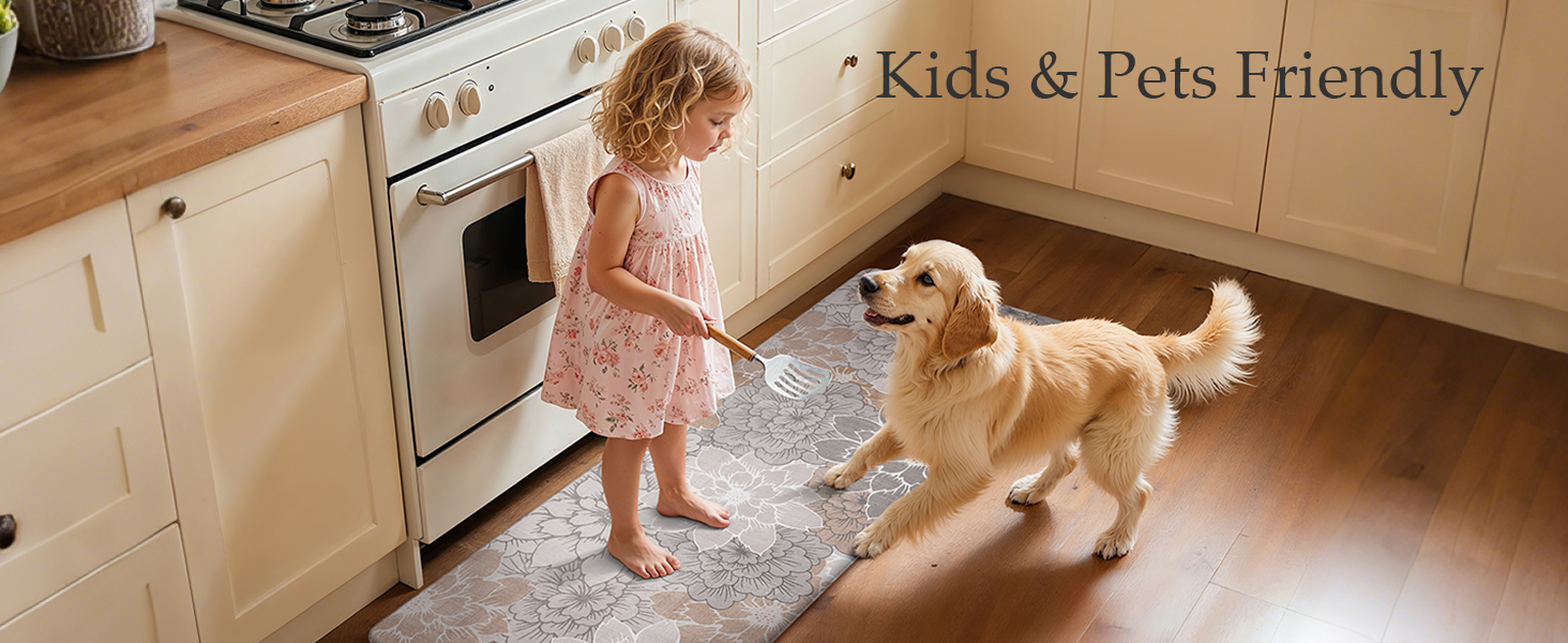 GENIMO Kitchen Mats for Floor, Kitchen Rugs Non Slip Washable Sets of 2, Waterproof Cushioned Anti Fatigue Mat, Floral Runner Rug for Laundry, Sink, Office, Home, 17.3