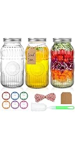 4 Pack 16 OZ Glass Milk Bottles with Lids, Glass Juice Bottles with Scale & Silicone Pour Spout, Reusable Juice Containers Square Drinking Jars for Milk, Coffee, Smoothies, Water