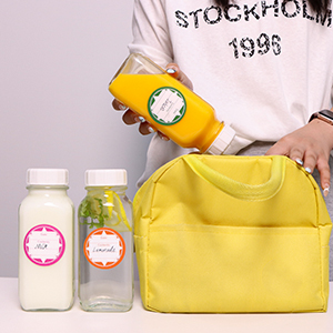 4 Pack 16 OZ Glass Milk Bottles with Lids, Glass Juice Bottles with Scale & Silicone Pour Spout, Reusable Juice Containers Square Drinking Jars for Milk, Coffee, Smoothies, Water